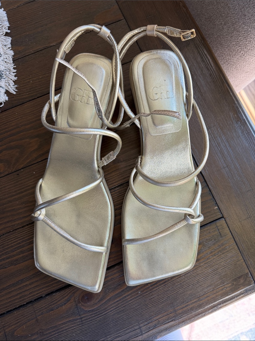 Gianni Bini Metallic Gold Strappy Square-Toe Heels